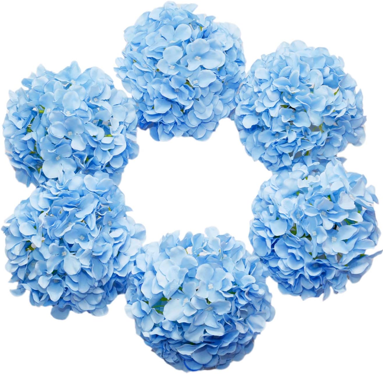Artificial Hydrangea Silk Flower Heads with Stem Fake Blue Hydrangea Bigger Flowers for Wedding Home Garden Centerpiece Pack of 6