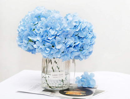 Artificial Hydrangea Silk Flower Heads with Stem Fake Blue Hydrangea Bigger Flowers for Wedding Home Garden Centerpiece Pack of 6