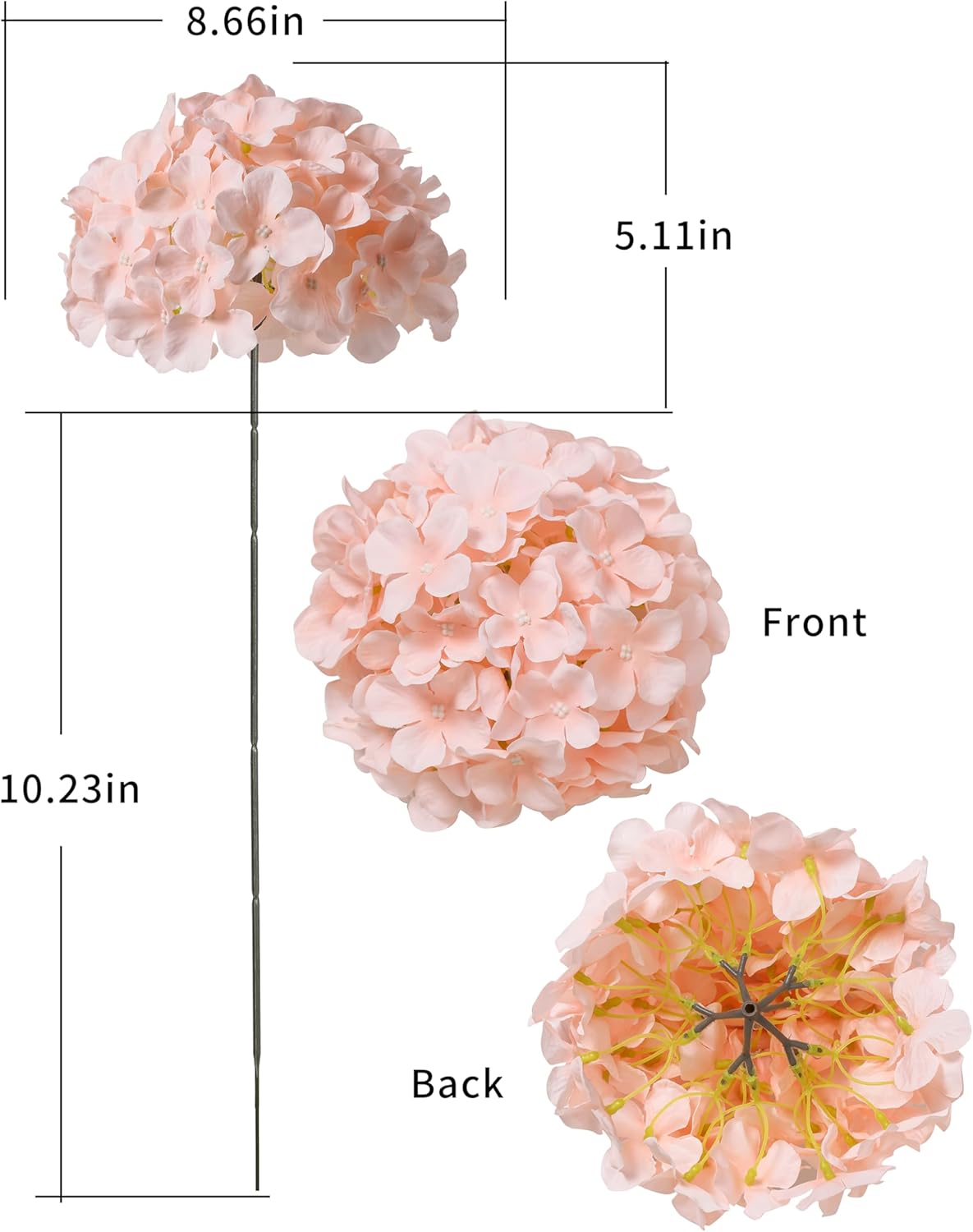 Artificial Hydrangea Silk Flower Heads with Stem Fake Blue Hydrangea Bigger Flowers for Wedding Home Garden Centerpiece Pack of 6