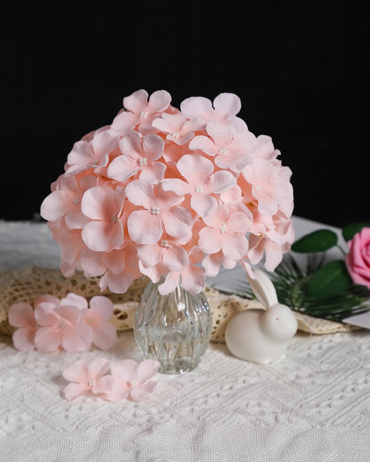 Artificial Hydrangea Silk Flower Heads with Stem Fake Blue Hydrangea Bigger Flowers for Wedding Home Garden Centerpiece Pack of 6