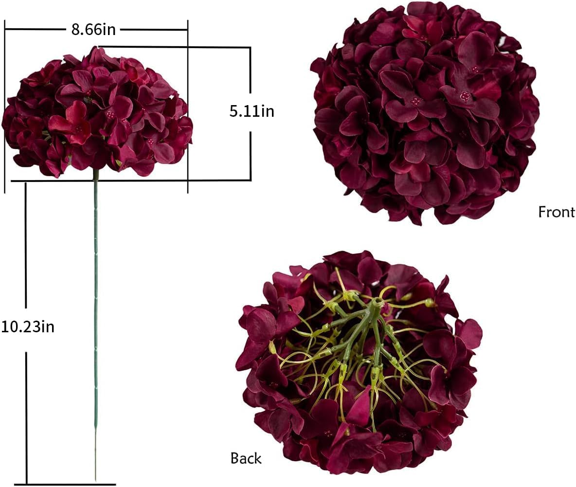 Artificial Hydrangea Silk Flower Heads with Stem Fake Blue Hydrangea Bigger Flowers for Wedding Home Garden Centerpiece Pack of 6
