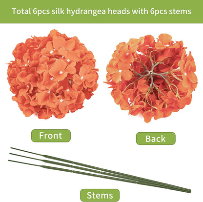 Artificial Hydrangea Silk Flower Heads with Stem Fake Blue Hydrangea Bigger Flowers for Wedding Home Garden Centerpiece Pack of 6