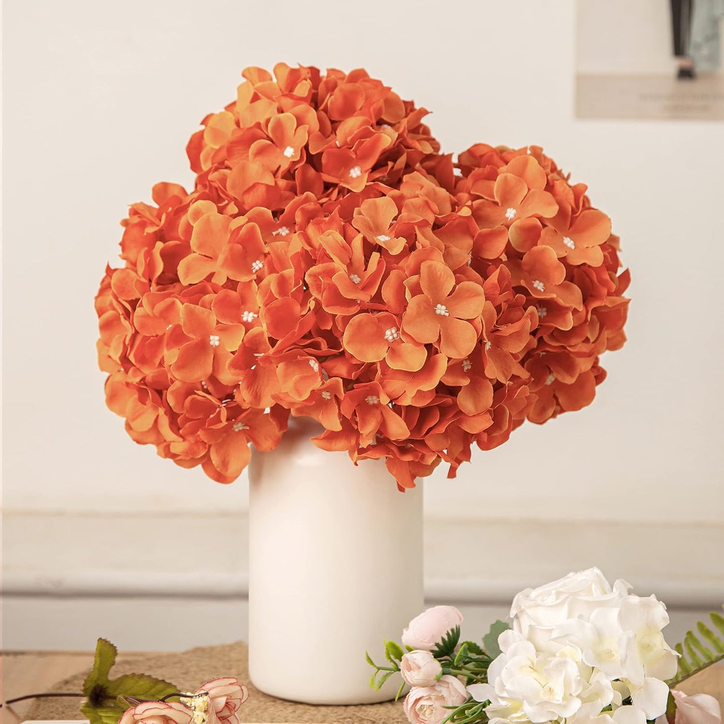 Artificial Hydrangea Silk Flower Heads with Stem Fake Blue Hydrangea Bigger Flowers for Wedding Home Garden Centerpiece Pack of 6