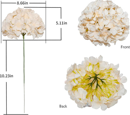 Artificial Hydrangea Silk Flower Heads with Stem Fake Blue Hydrangea Bigger Flowers for Wedding Home Garden Centerpiece Pack of 6