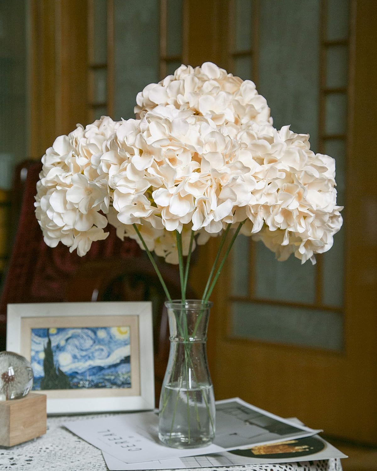 Artificial Hydrangea Silk Flower Heads with Stem Fake Blue Hydrangea Bigger Flowers for Wedding Home Garden Centerpiece Pack of 6