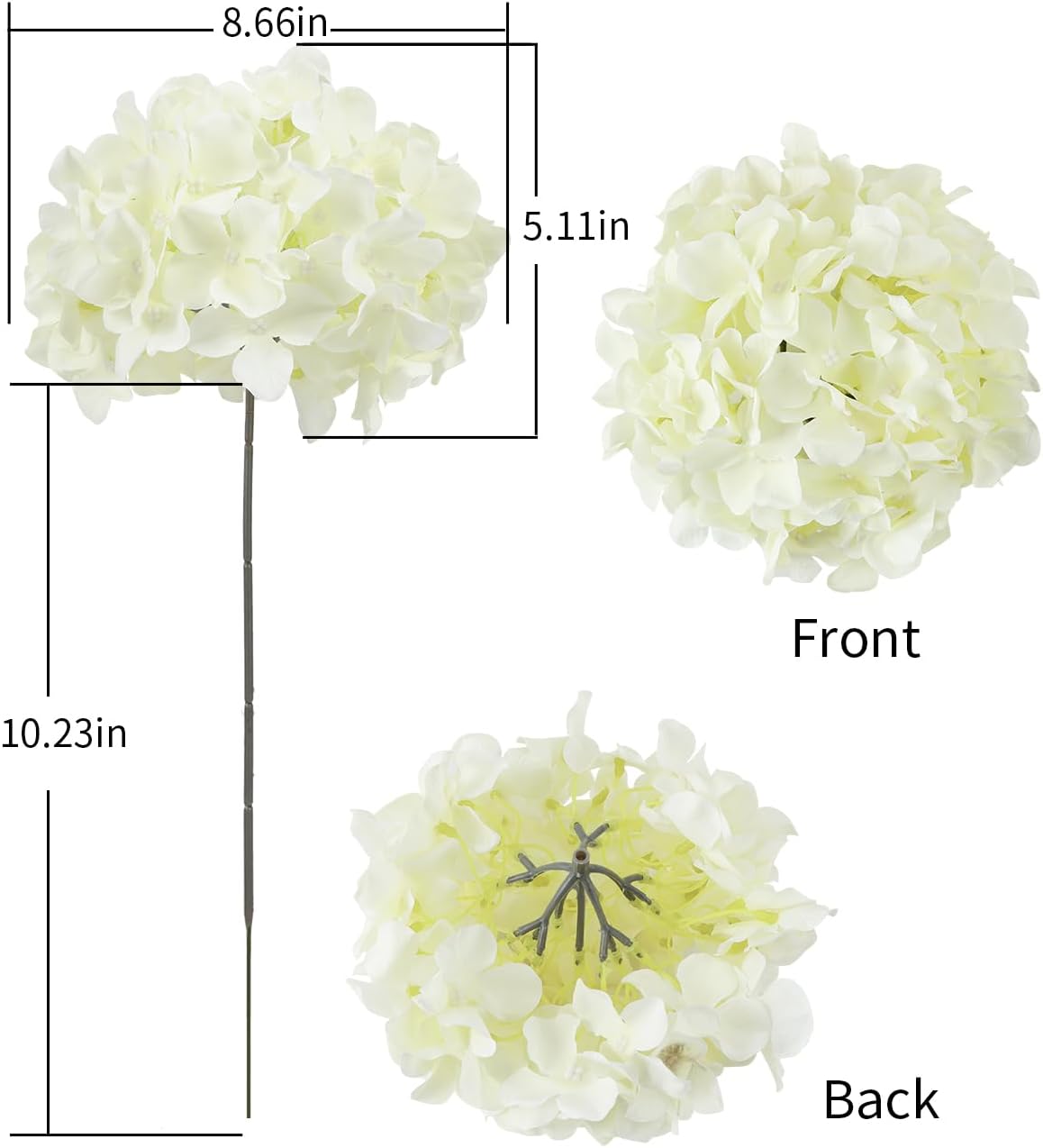 Artificial Hydrangea Silk Flower Heads with Stem Fake Blue Hydrangea Bigger Flowers for Wedding Home Garden Centerpiece Pack of 6