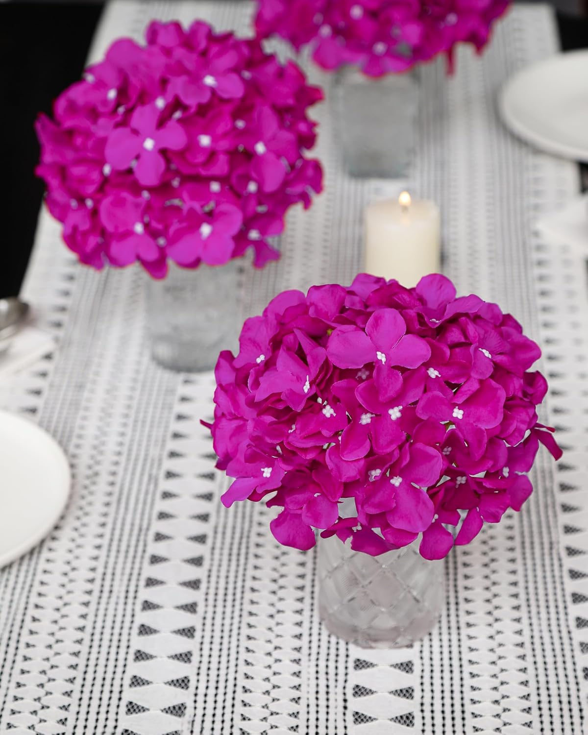 Artificial Hydrangea Silk Flower Heads with Stem Fake Blue Hydrangea Bigger Flowers for Wedding Home Garden Centerpiece Pack of 6
