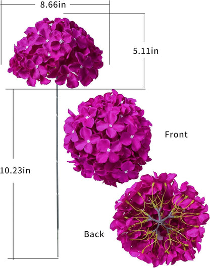 Artificial Hydrangea Silk Flower Heads with Stem Fake Blue Hydrangea Bigger Flowers for Wedding Home Garden Centerpiece Pack of 6