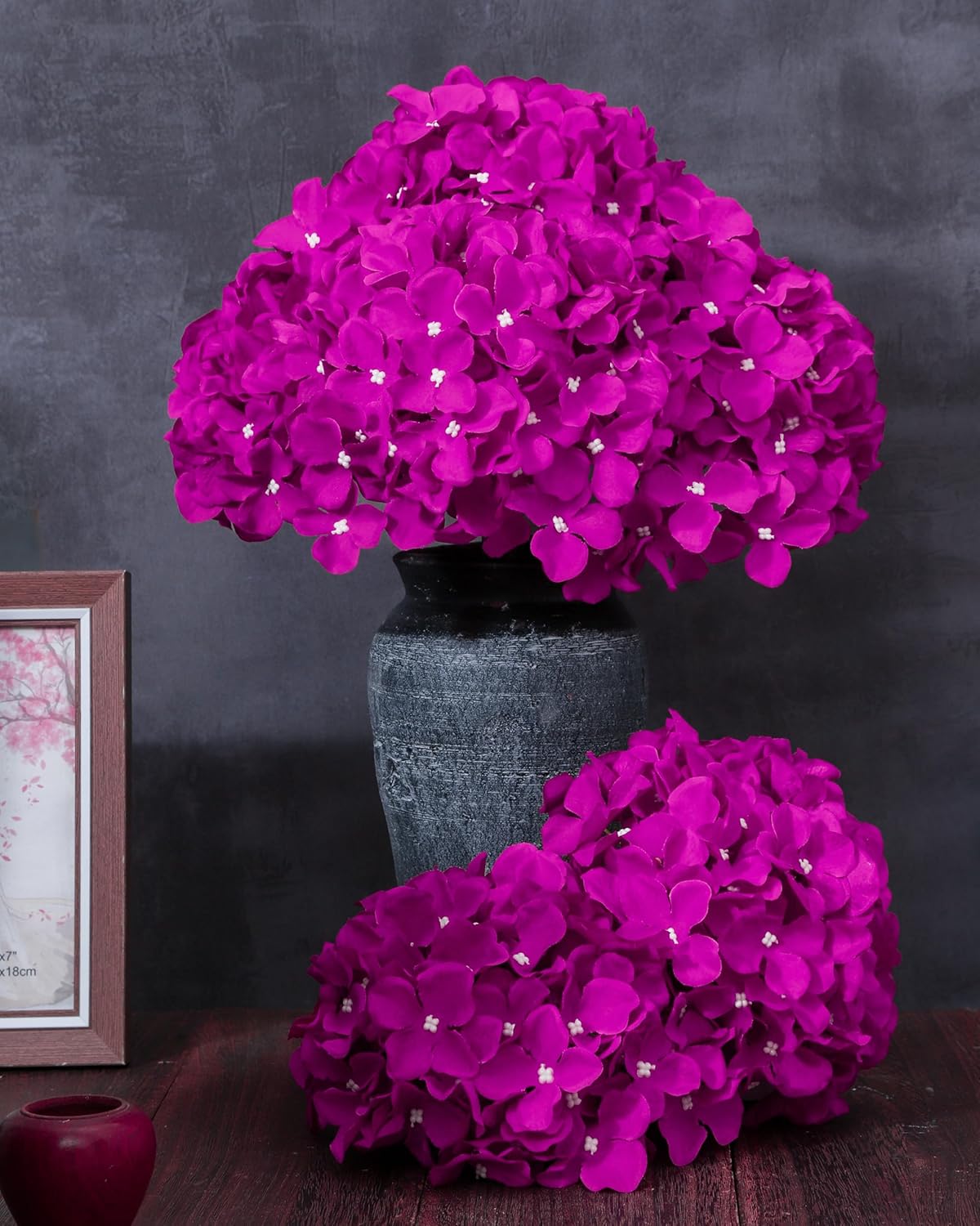 Artificial Hydrangea Silk Flower Heads with Stem Fake Blue Hydrangea Bigger Flowers for Wedding Home Garden Centerpiece Pack of 6