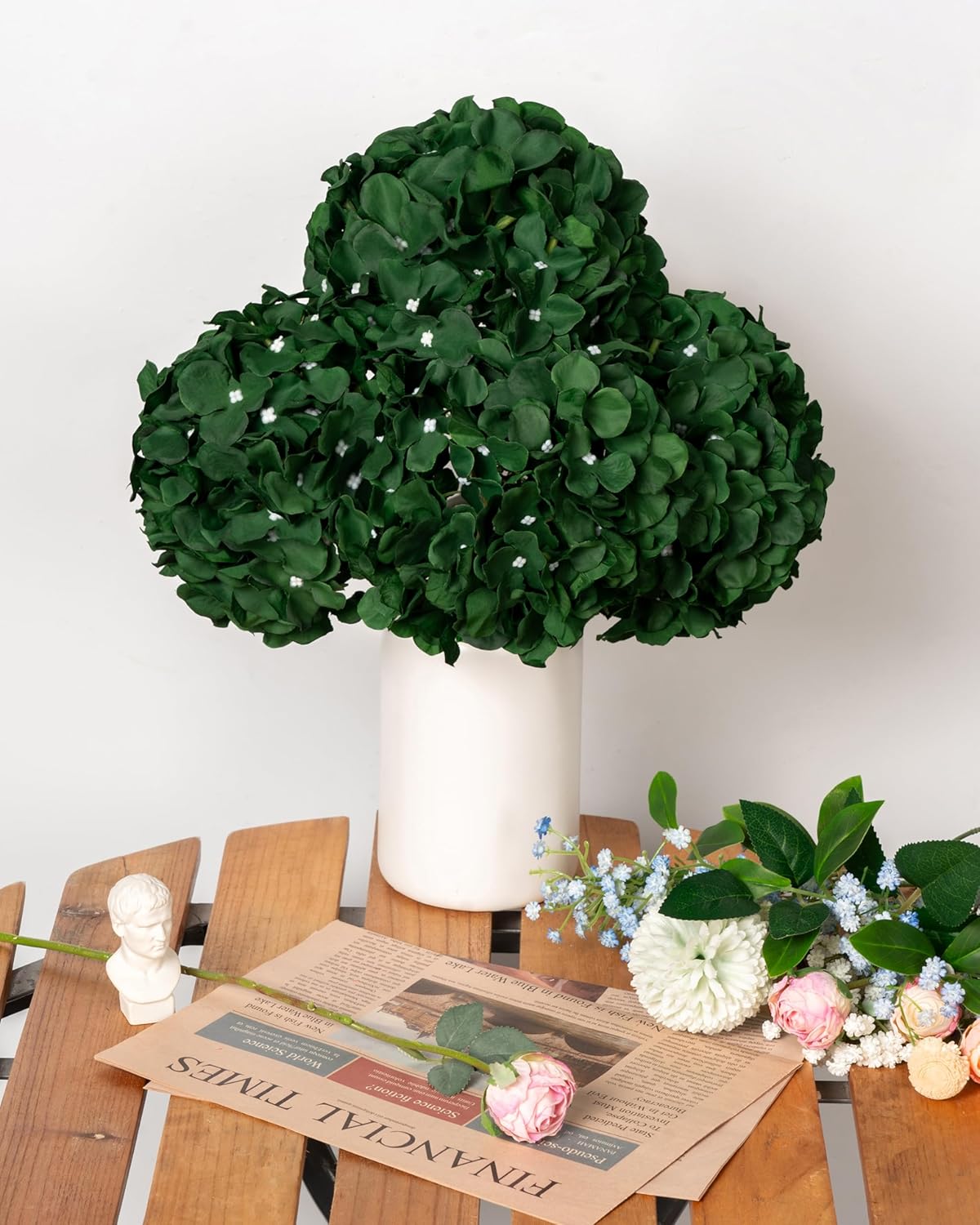 Artificial Hydrangea Silk Flower Heads with Stem Fake Blue Hydrangea Bigger Flowers for Wedding Home Garden Centerpiece Pack of 6