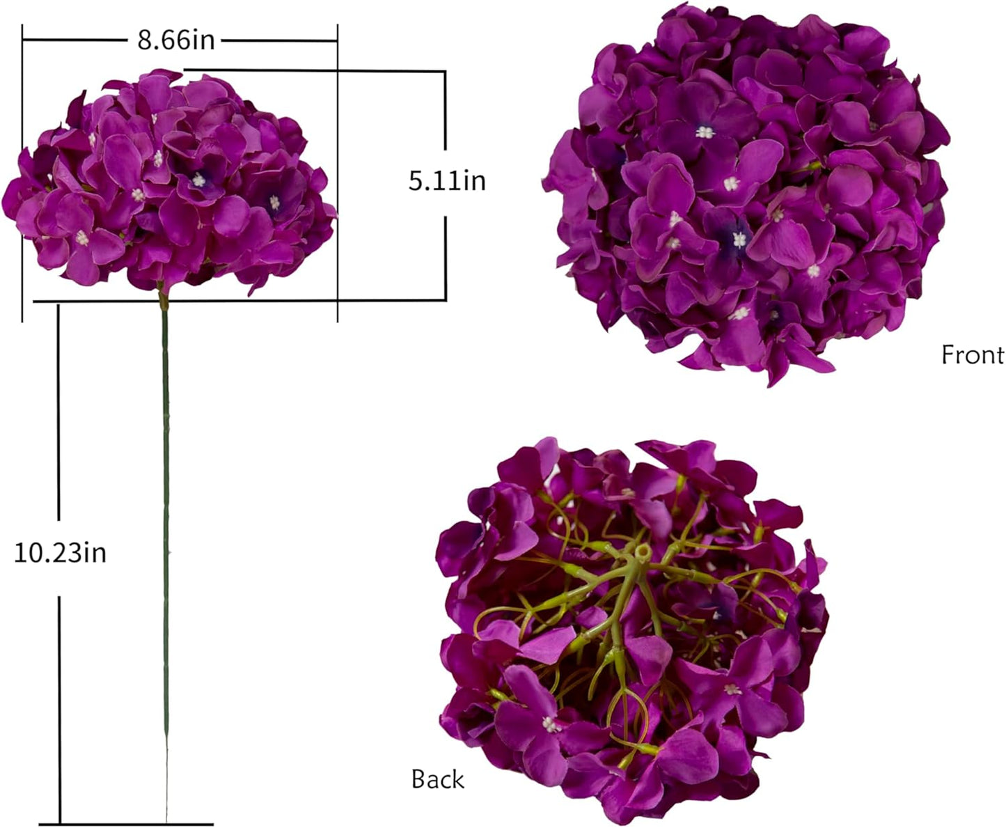 Artificial Hydrangea Silk Flower Heads with Stem Fake Blue Hydrangea Bigger Flowers for Wedding Home Garden Centerpiece Pack of 6