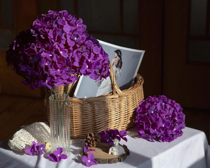 Artificial Hydrangea Silk Flower Heads with Stem Fake Blue Hydrangea Bigger Flowers for Wedding Home Garden Centerpiece Pack of 6