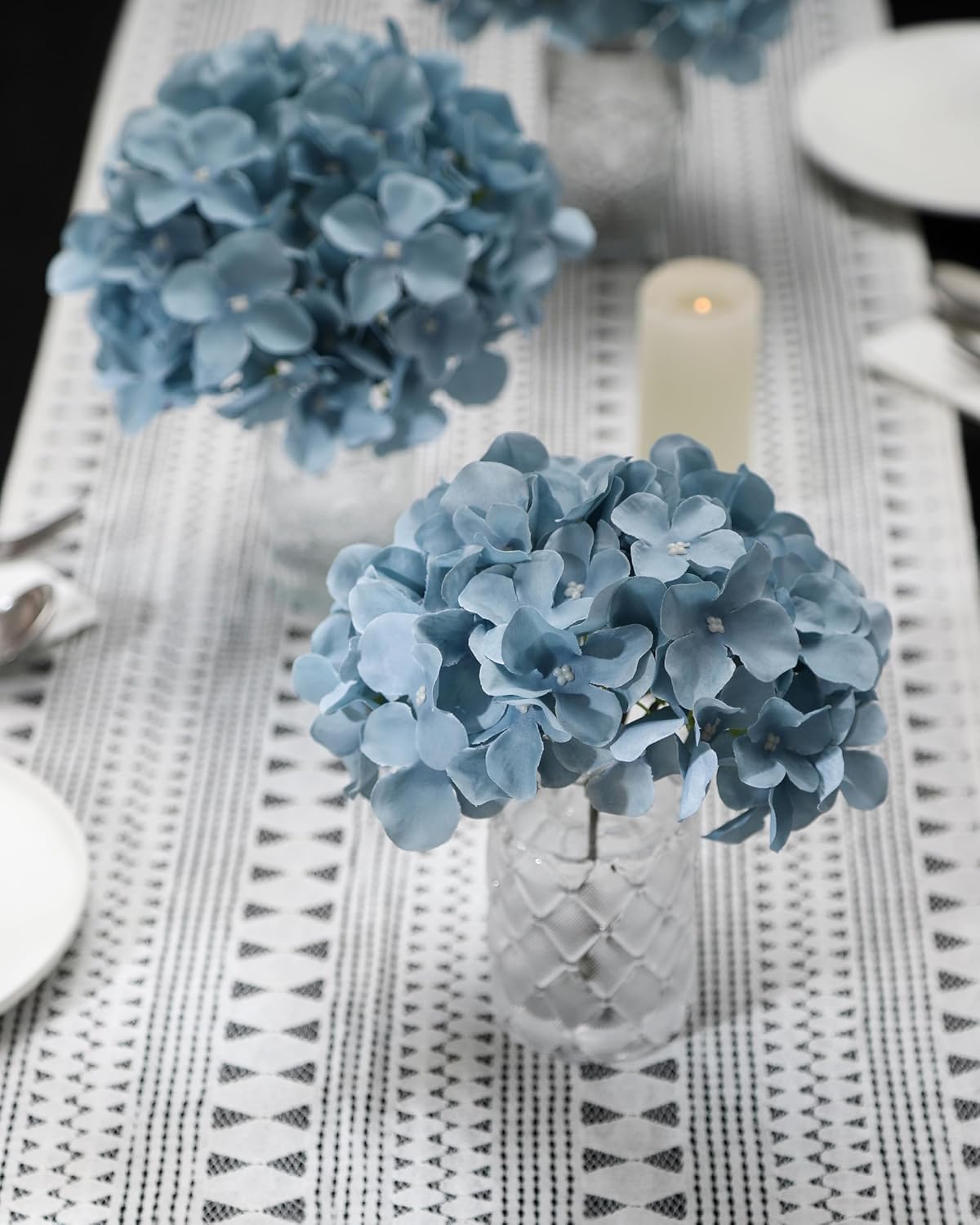 Artificial Hydrangea Silk Flower Heads with Stem Fake Blue Hydrangea Bigger Flowers for Wedding Home Garden Centerpiece Pack of 6