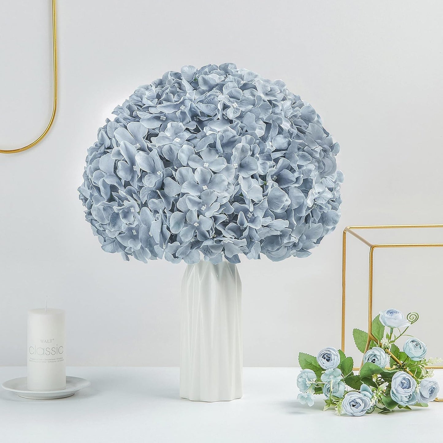 Artificial Hydrangea Silk Flower Heads with Stem Fake Blue Hydrangea Bigger Flowers for Wedding Home Garden Centerpiece Pack of 6