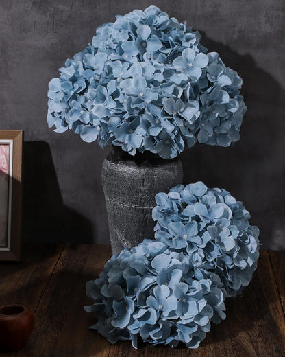 Artificial Hydrangea Silk Flower Heads with Stem Fake Blue Hydrangea Bigger Flowers for Wedding Home Garden Centerpiece Pack of 6
