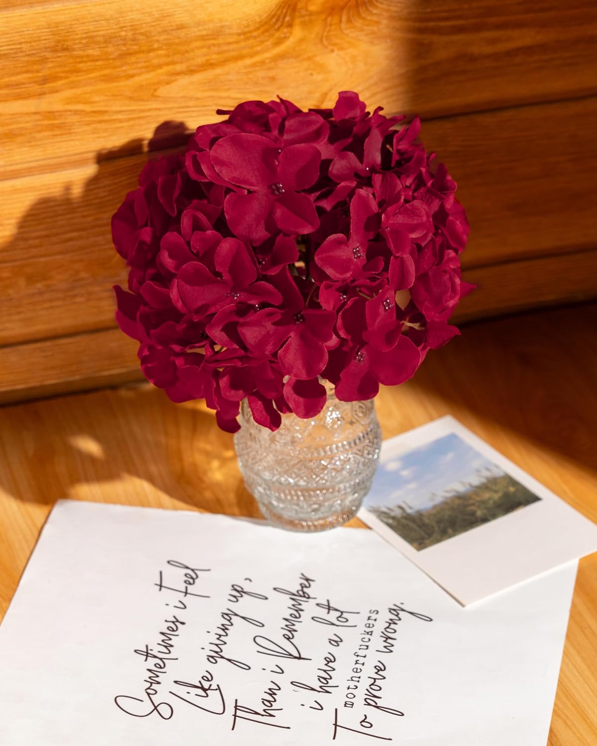 Artificial Hydrangea Silk Flower Heads with Stem Fake Blue Hydrangea Bigger Flowers for Wedding Home Garden Centerpiece Pack of 6