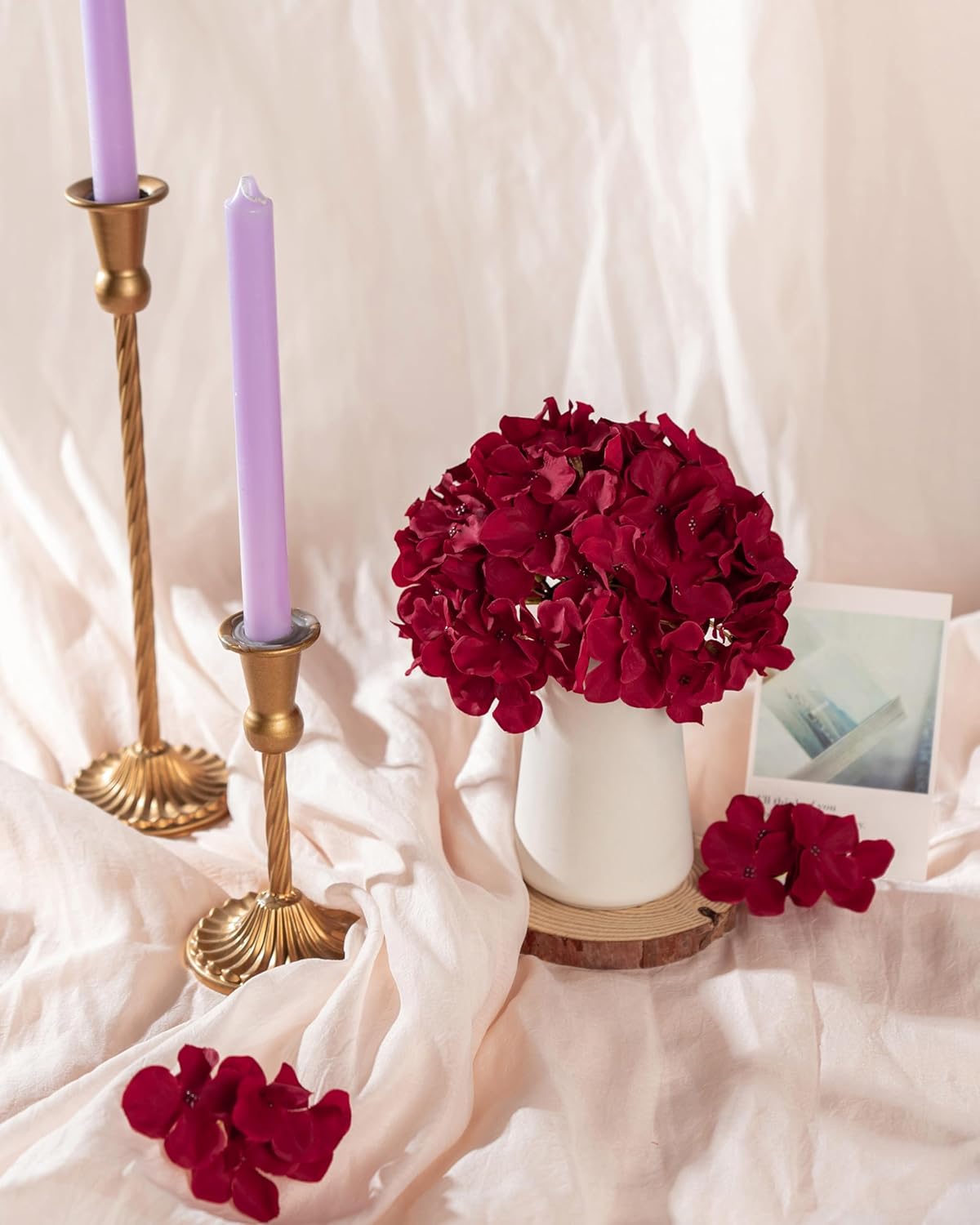Artificial Hydrangea Silk Flower Heads with Stem Fake Blue Hydrangea Bigger Flowers for Wedding Home Garden Centerpiece Pack of 6