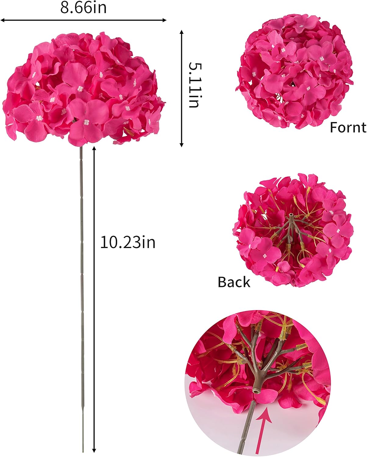 Artificial Hydrangea Silk Flower Heads with Stem Fake Blue Hydrangea Bigger Flowers for Wedding Home Garden Centerpiece Pack of 6