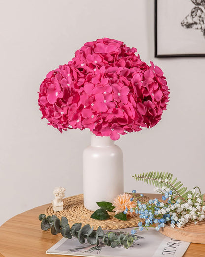 Artificial Hydrangea Silk Flower Heads with Stem Fake Blue Hydrangea Bigger Flowers for Wedding Home Garden Centerpiece Pack of 6
