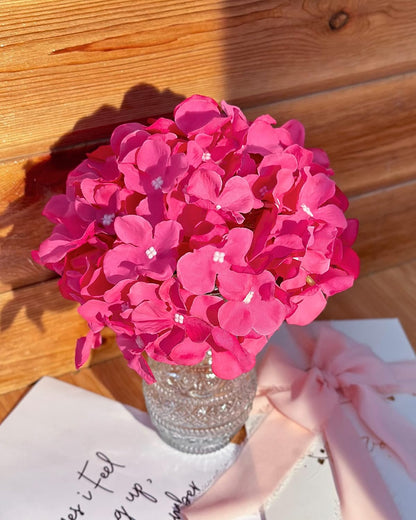 Artificial Hydrangea Silk Flower Heads with Stem Fake Blue Hydrangea Bigger Flowers for Wedding Home Garden Centerpiece Pack of 6