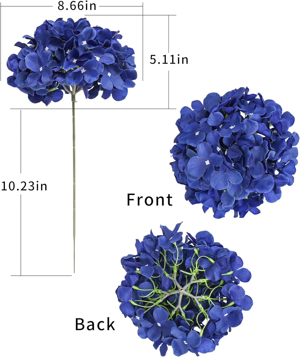 Artificial Hydrangea Silk Flower Heads with Stem Fake Blue Hydrangea Bigger Flowers for Wedding Home Garden Centerpiece Pack of 6