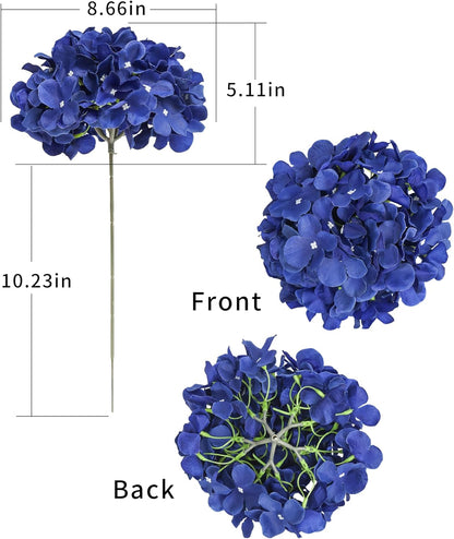 Artificial Hydrangea Silk Flower Heads with Stem Fake Blue Hydrangea Bigger Flowers for Wedding Home Garden Centerpiece Pack of 6