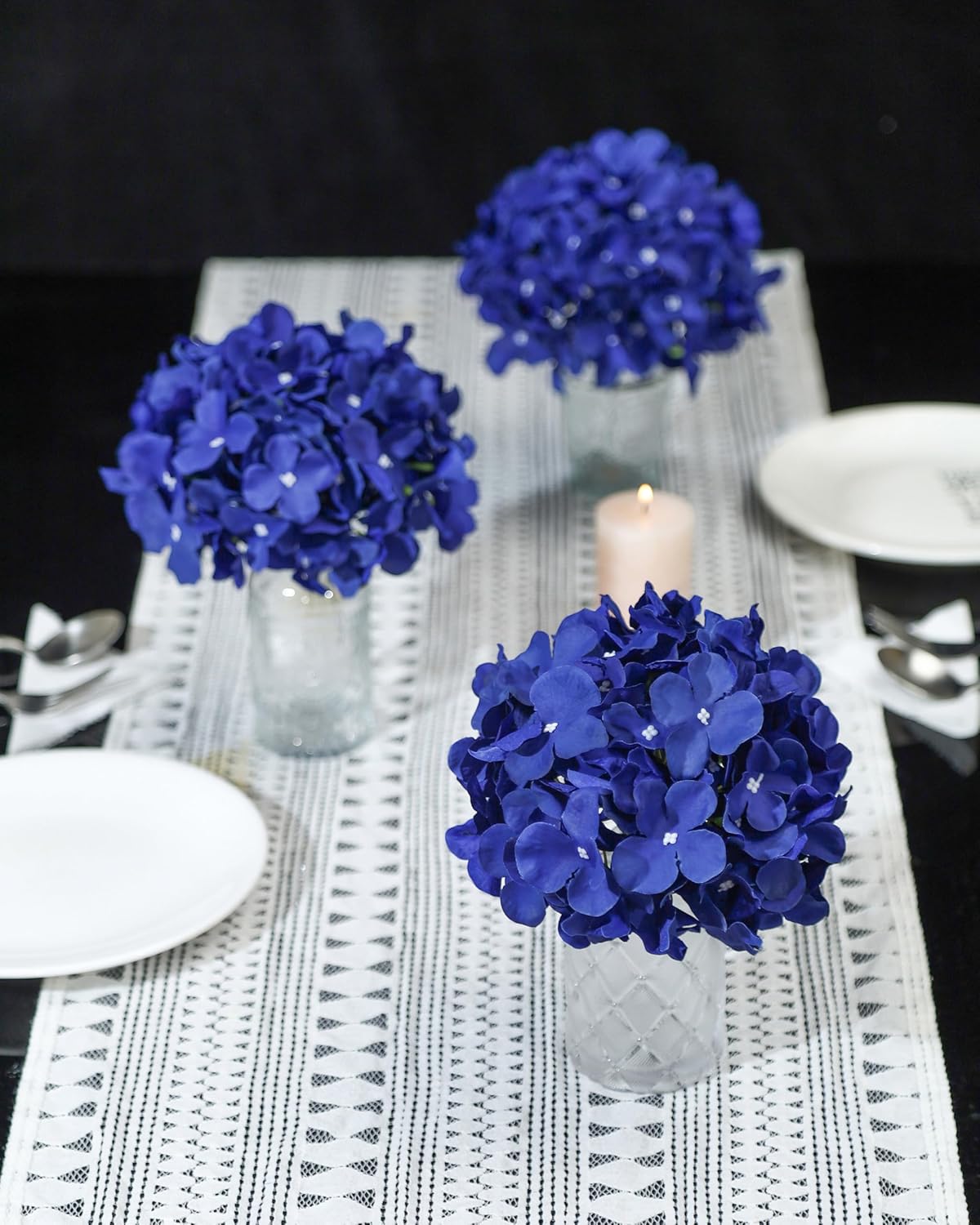 Artificial Hydrangea Silk Flower Heads with Stem Fake Blue Hydrangea Bigger Flowers for Wedding Home Garden Centerpiece Pack of 6