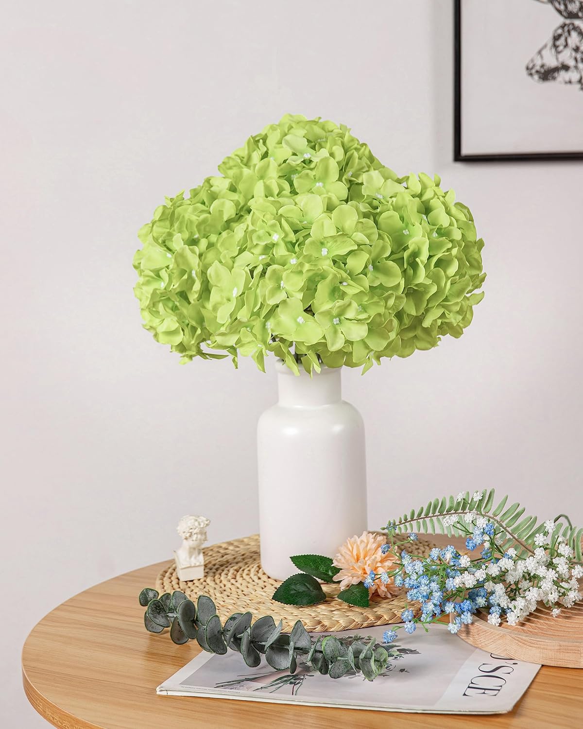 Artificial Hydrangea Silk Flower Heads with Stem Fake Blue Hydrangea Bigger Flowers for Wedding Home Garden Centerpiece Pack of 6