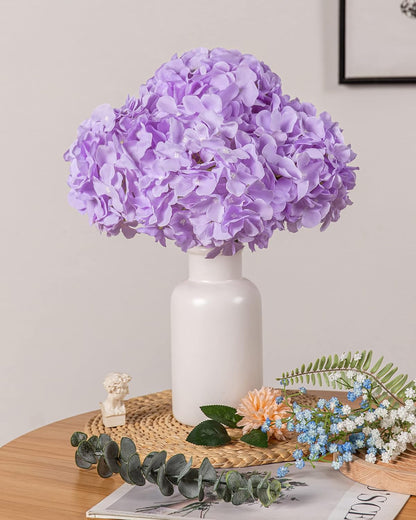 Artificial Hydrangea Silk Flower Heads with Stem Fake Blue Hydrangea Bigger Flowers for Wedding Home Garden Centerpiece Pack of 6
