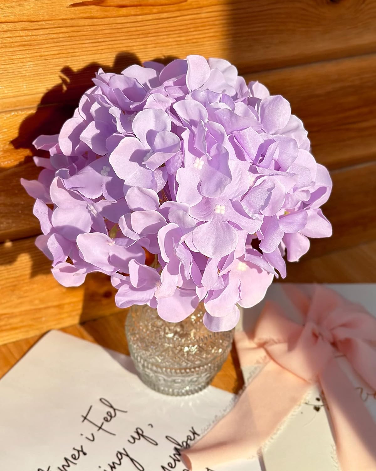 Artificial Hydrangea Silk Flower Heads with Stem Fake Blue Hydrangea Bigger Flowers for Wedding Home Garden Centerpiece Pack of 6