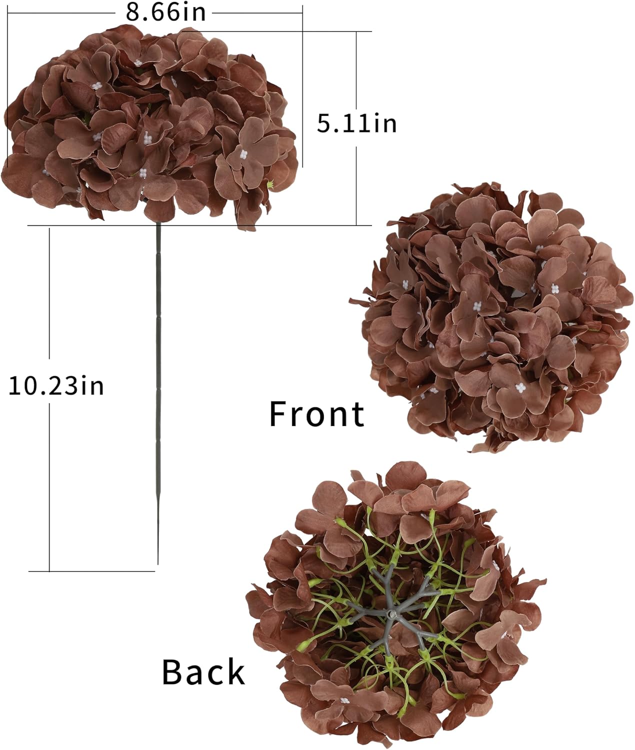 Artificial Hydrangea Silk Flower Heads with Stem Fake Blue Hydrangea Bigger Flowers for Wedding Home Garden Centerpiece Pack of 6