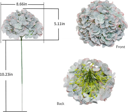 Artificial Hydrangea Silk Flower Heads with Stem Fake Blue Hydrangea Bigger Flowers for Wedding Home Garden Centerpiece Pack of 6