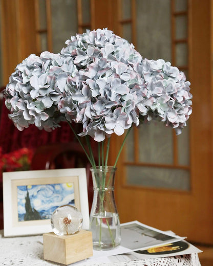 Artificial Hydrangea Silk Flower Heads with Stem Fake Blue Hydrangea Bigger Flowers for Wedding Home Garden Centerpiece Pack of 6
