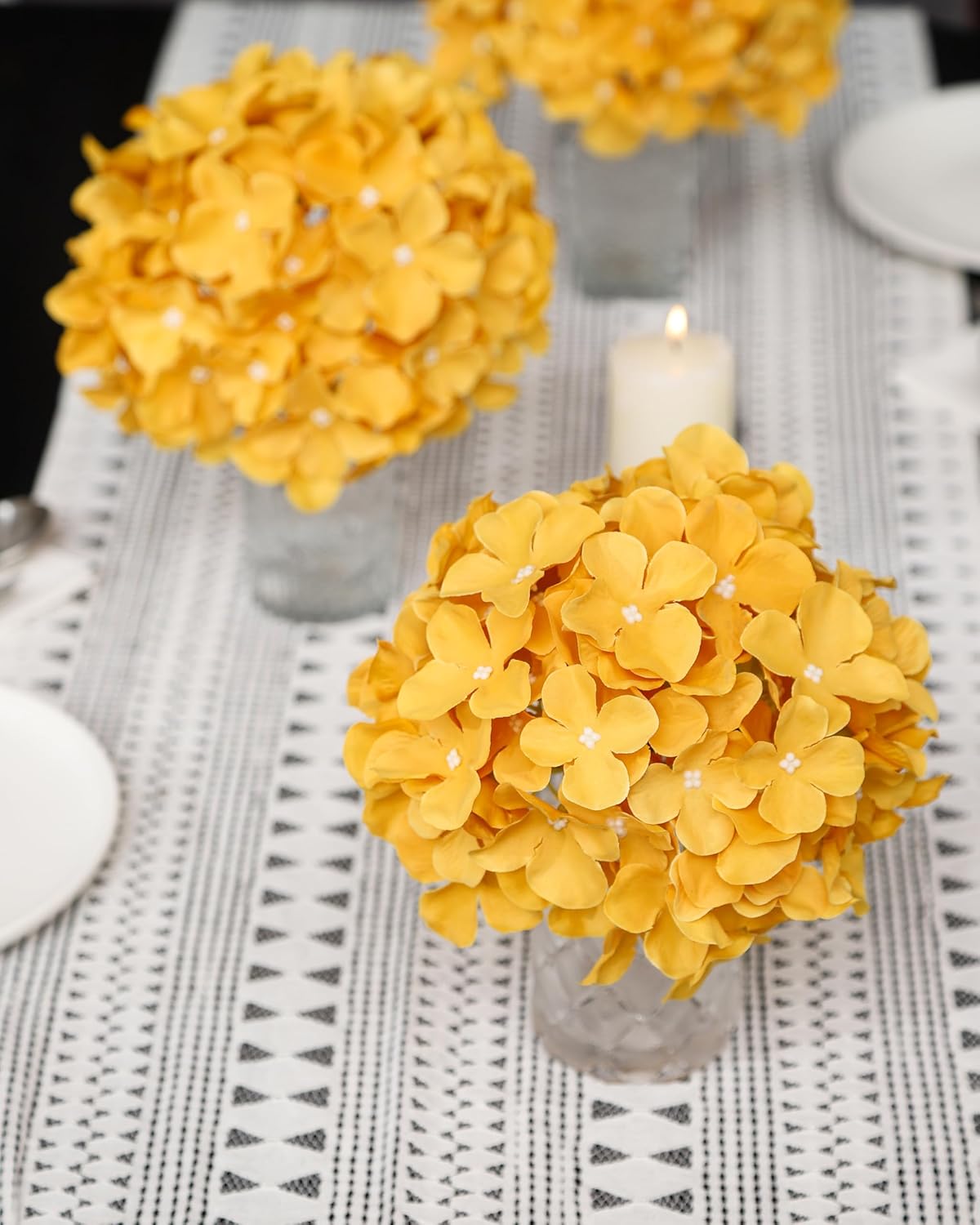 Artificial Hydrangea Silk Flower Heads with Stem Fake Blue Hydrangea Bigger Flowers for Wedding Home Garden Centerpiece Pack of 6