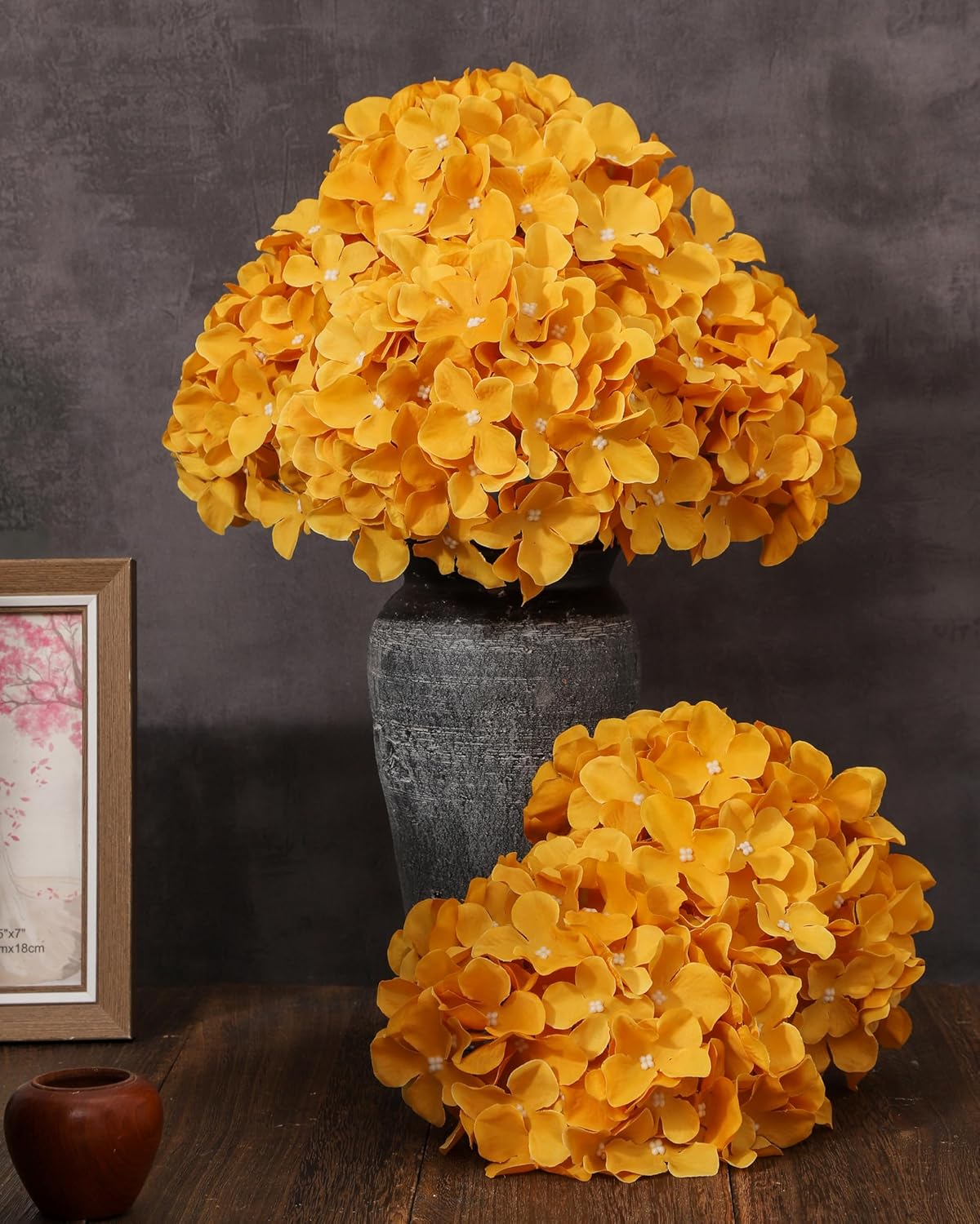 Artificial Hydrangea Silk Flower Heads with Stem Fake Blue Hydrangea Bigger Flowers for Wedding Home Garden Centerpiece Pack of 6