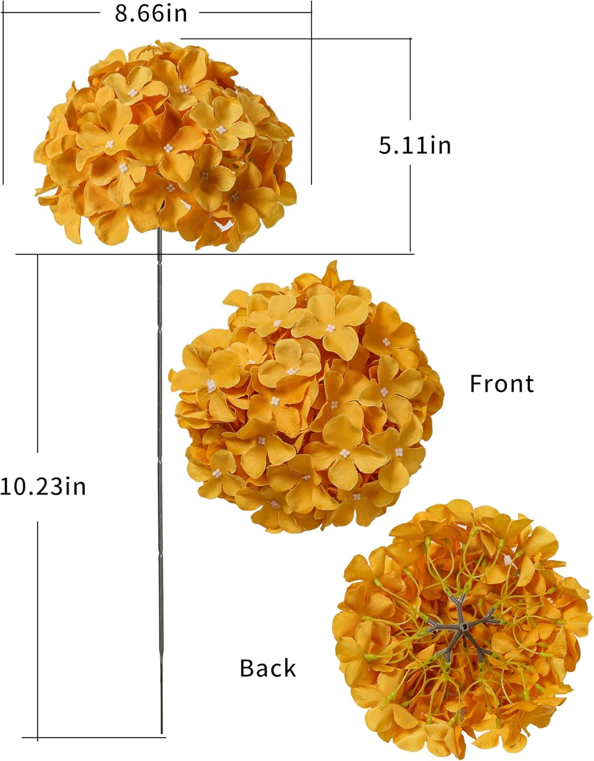 Artificial Hydrangea Silk Flower Heads with Stem Fake Blue Hydrangea Bigger Flowers for Wedding Home Garden Centerpiece Pack of 6