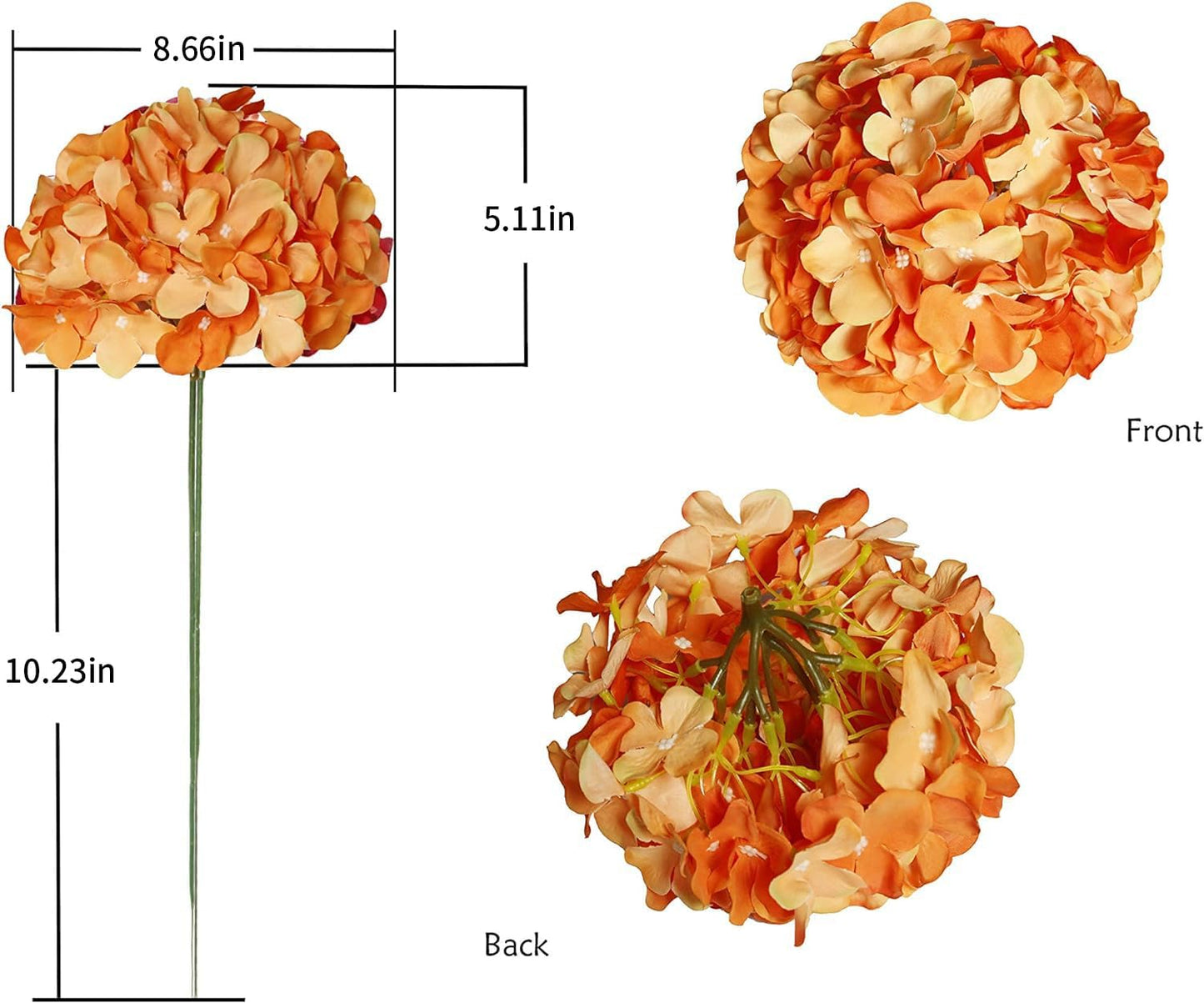 Artificial Hydrangea Silk Flower Heads with Stem Fake Blue Hydrangea Bigger Flowers for Wedding Home Garden Centerpiece Pack of 6
