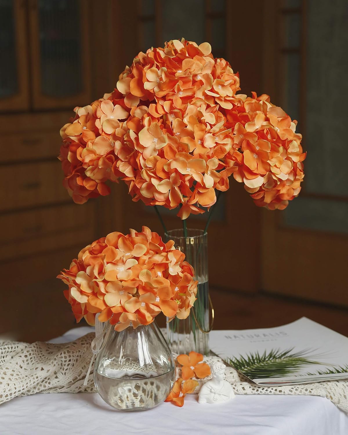 Artificial Hydrangea Silk Flower Heads with Stem Fake Blue Hydrangea Bigger Flowers for Wedding Home Garden Centerpiece Pack of 6