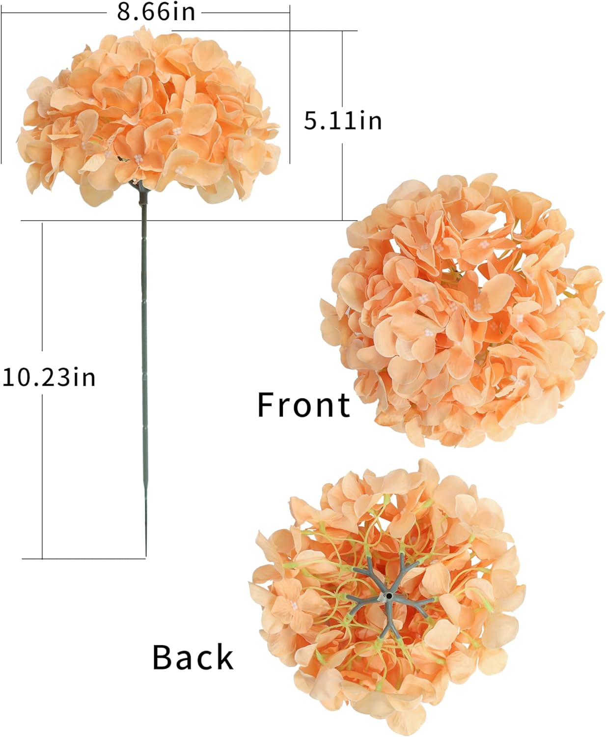 Artificial Hydrangea Silk Flower Heads with Stem Fake Blue Hydrangea Bigger Flowers for Wedding Home Garden Centerpiece Pack of 6