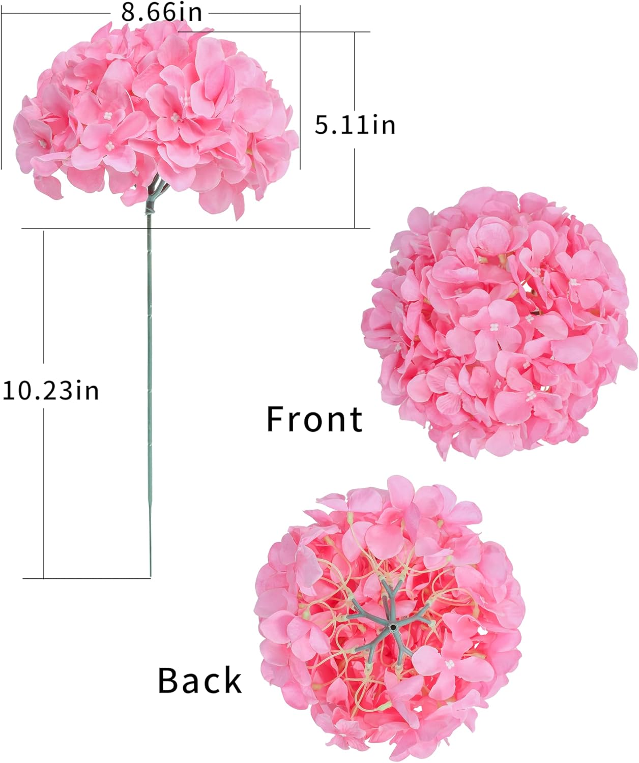 Artificial Hydrangea Silk Flower Heads with Stem Fake Blue Hydrangea Bigger Flowers for Wedding Home Garden Centerpiece Pack of 6