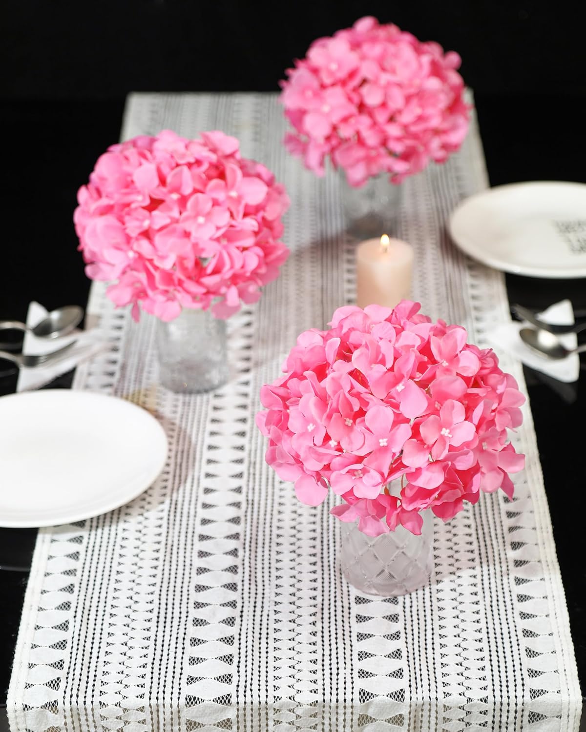 Artificial Hydrangea Silk Flower Heads with Stem Fake Blue Hydrangea Bigger Flowers for Wedding Home Garden Centerpiece Pack of 6