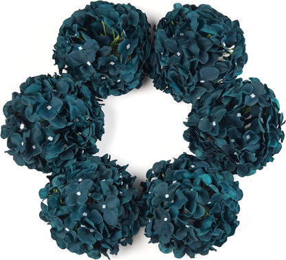Artificial Hydrangea Silk Flower Heads with Stem Fake Blue Hydrangea Bigger Flowers for Wedding Home Garden Centerpiece Pack of 6