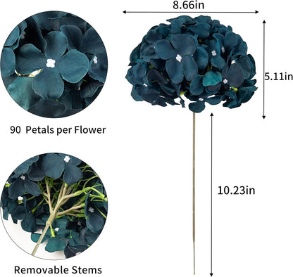 Artificial Hydrangea Silk Flower Heads with Stem Fake Blue Hydrangea Bigger Flowers for Wedding Home Garden Centerpiece Pack of 6