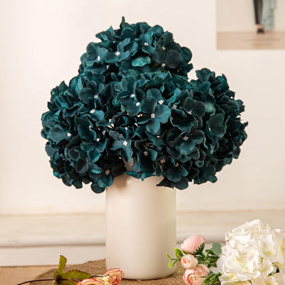 Artificial Hydrangea Silk Flower Heads with Stem Fake Blue Hydrangea Bigger Flowers for Wedding Home Garden Centerpiece Pack of 6