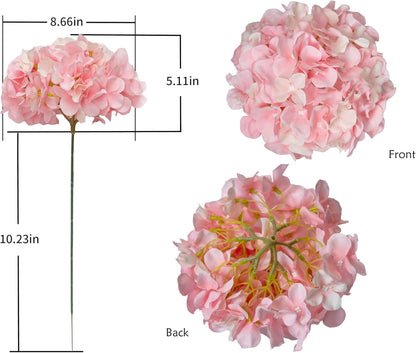 Artificial Hydrangea Silk Flower Heads with Stem Fake Blue Hydrangea Bigger Flowers for Wedding Home Garden Centerpiece Pack of 6