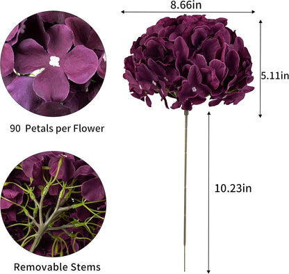 Artificial Hydrangea Silk Flower Heads with Stem Fake Blue Hydrangea Bigger Flowers for Wedding Home Garden Centerpiece Pack of 6