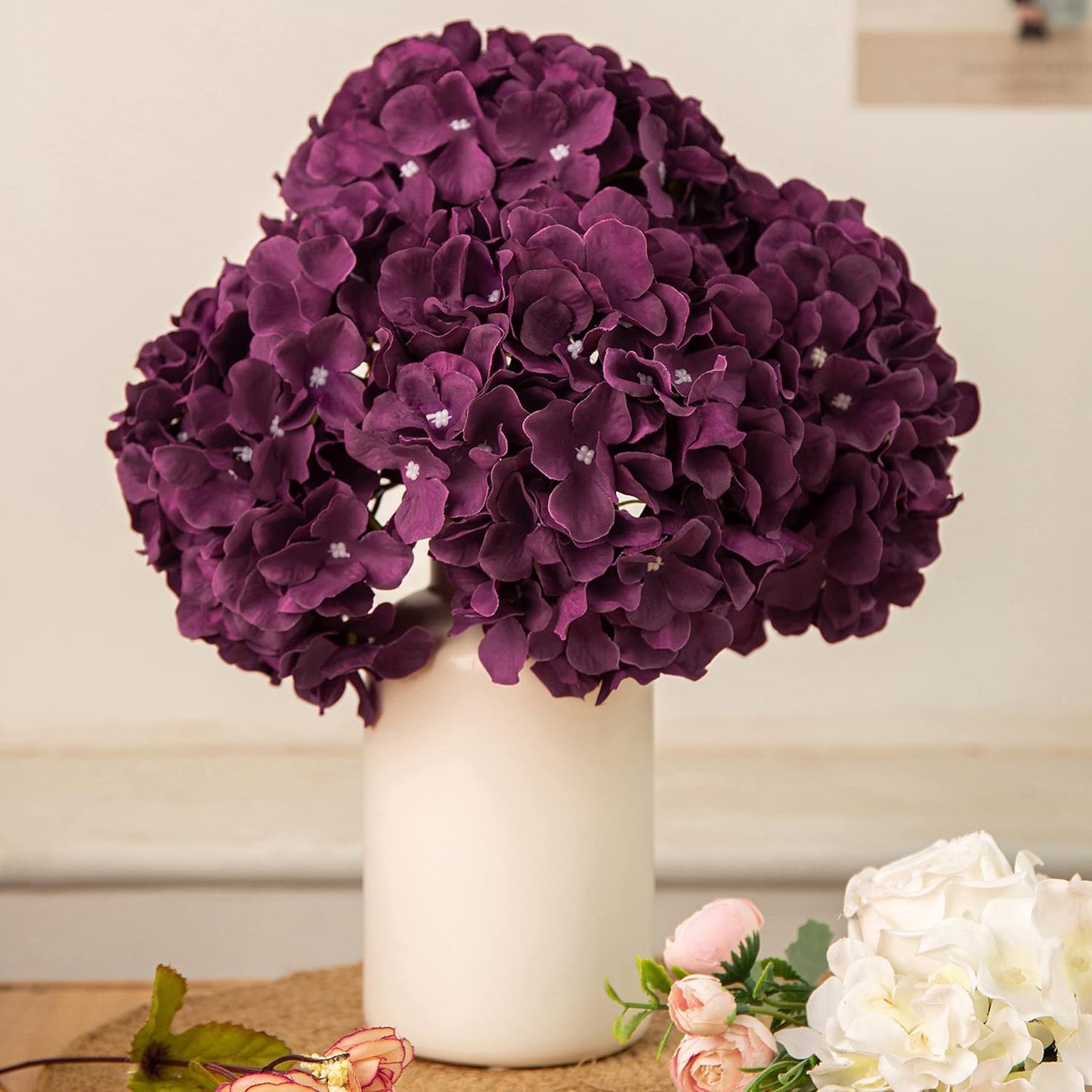 Artificial Hydrangea Silk Flower Heads with Stem Fake Blue Hydrangea Bigger Flowers for Wedding Home Garden Centerpiece Pack of 6