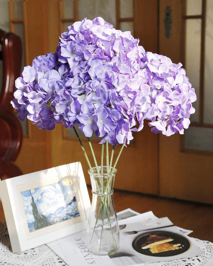 Artificial Hydrangea Silk Flower Heads with Stem Fake Blue Hydrangea Bigger Flowers for Wedding Home Garden Centerpiece Pack of 6