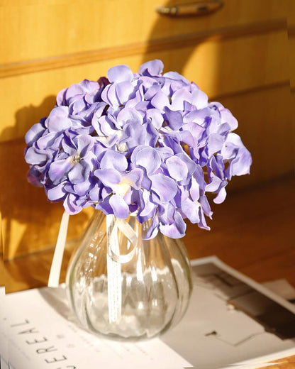 Artificial Hydrangea Silk Flower Heads with Stem Fake Blue Hydrangea Bigger Flowers for Wedding Home Garden Centerpiece Pack of 6