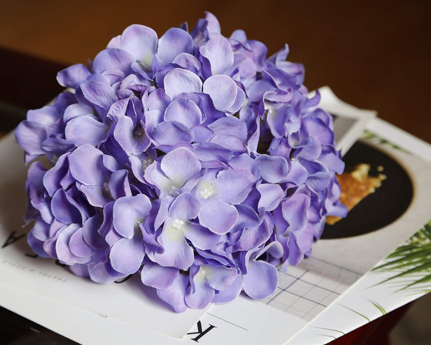 Artificial Hydrangea Silk Flower Heads with Stem Fake Blue Hydrangea Bigger Flowers for Wedding Home Garden Centerpiece Pack of 6